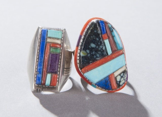 Group of 2 David Tune sterling and stone rings.: A group of 2 David Tune sterling and stone rings. Sterling silver. Signed.