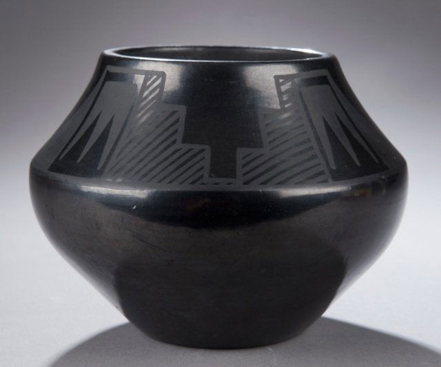 Signed Tonita Roybal San Ildefonso pottery jar.: A signed Tonita Roybal San Ildefonso pottery jar. Signed "Tonita". 5"h x 6 1/4"d.