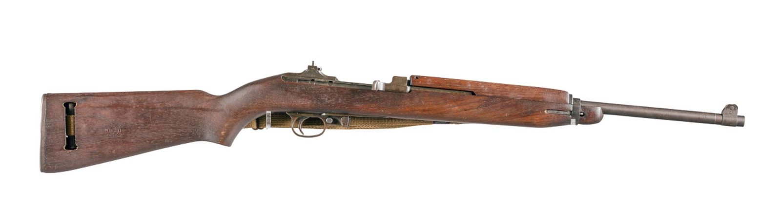 U.S. original Inland M1 carbine, .30 Carbine: [Modern Firearm] A WWII U.S. original Inland semi automatic M1 carbine, .30 Carbine. Parkerized finish. 18" Inland barrel date marked 2-43. L-type rear sight. Type 1 barrel bands, early bolt, and late