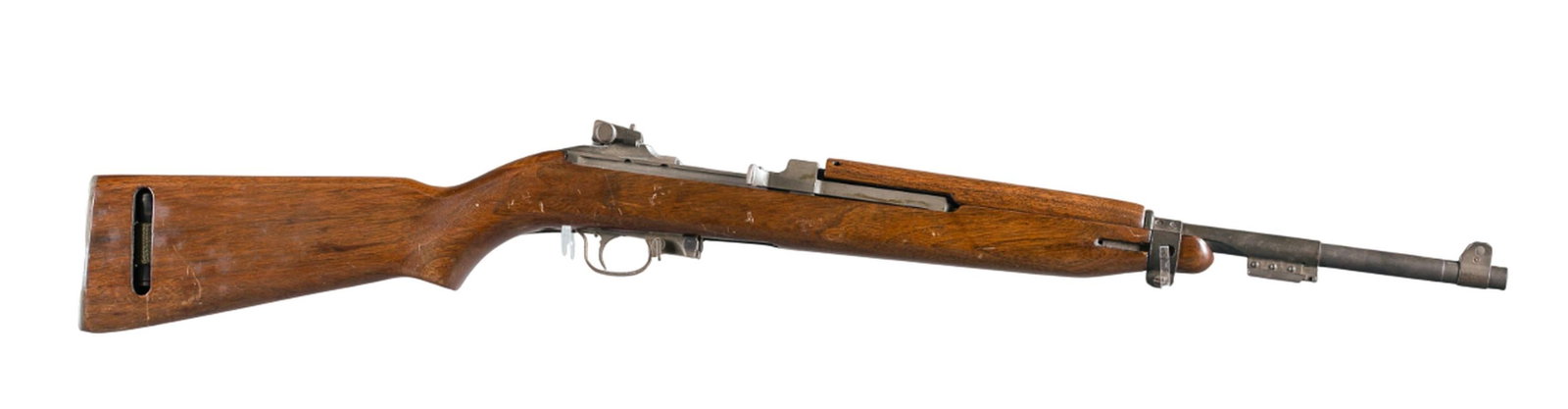 U.S. Winchester M1 Carbine rifle, .30 Carbine: [Modern Firearm] A U.S. Winchester reworked M1 Carbine semi automatic rifle, .30 Carbine. Circa 1942-44. Parkerized finish. 17 3/4" barrel. Adjustable rear sight and type 3 barrel band. Mid war potbel