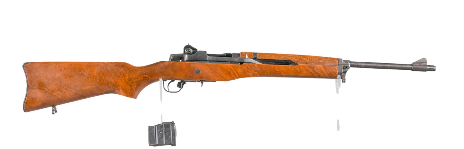 Ruger Mini-14 semi- auto rifle, .223 Rem.: [Modern Firearm] A Strum, Ruger and Co Mini-14 semi-automatic rifle, .223 Remington. Blued finish. 18 1/2" barrel. Hardwood stock. Serial 180-46***. 37 1/2" overall. Includes 5 round magazine. Conditi