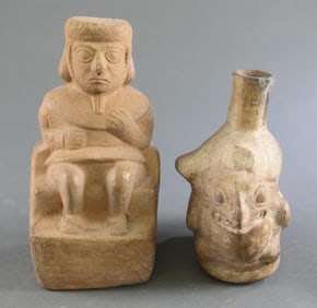 2 Moche Style Stirrup Vessels, Peru, 500-900 CE.