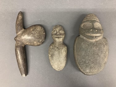 3 Taino style stone objects, Dominican Republic.