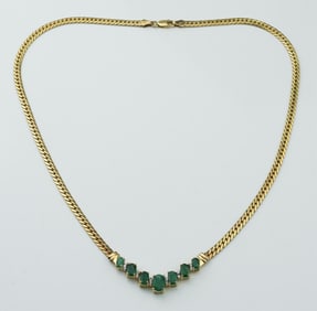 14KYG Emerald & Diamond Necklace.