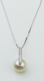 14KWG 13.0MM South Sea Pearl & Diamond Necklace.