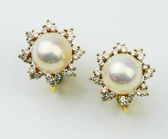 Designer Kurt Wayne Pearl & Diamond Earrings.