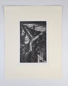 Haas, "View of Woolworth Building," 1998, etching.
