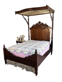 American Rococo Revival half tester bed.