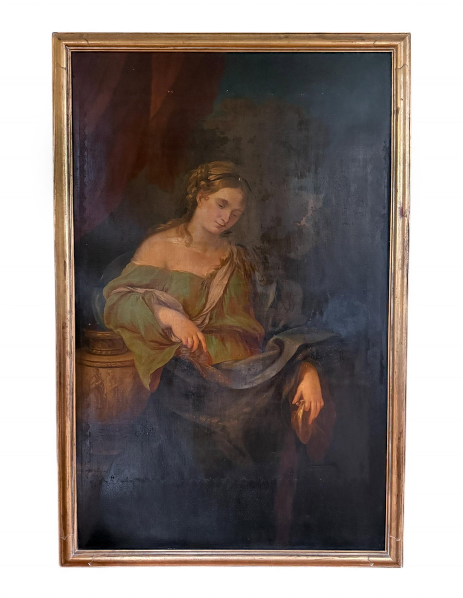Portrait of a lady, O/C.: A portrait of a young lady in classical dress. Oil on canvas. Early 20th century. 45 1/2" x 69".