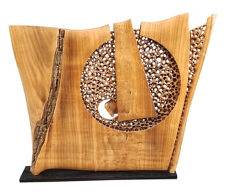 Doug Ayers pierced carved wood sculpture.