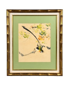 Chinese watercolor of bird on paper.