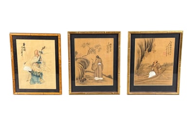 3 Chinese paintings on silk.
