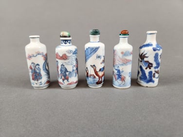 5 Ceramic snuff bottles.