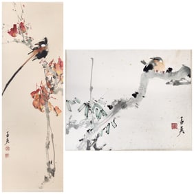 2 Chinese watercolors of birds.