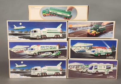 7 1980-90s Hess trucks and banks in box