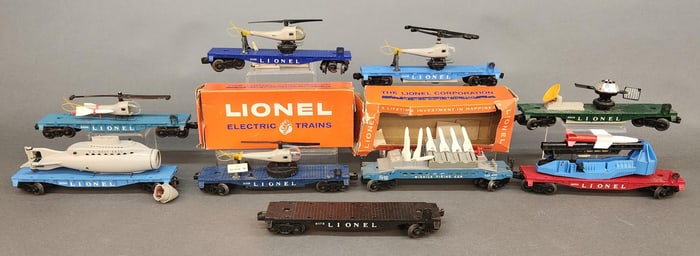 8 Postwar Lionel O Gauge Military & Space cars