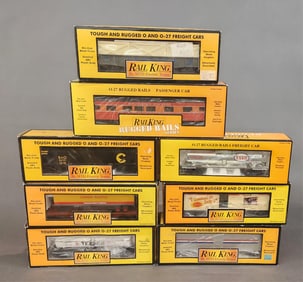 8 MTH Rail King O Gauge train cars in box