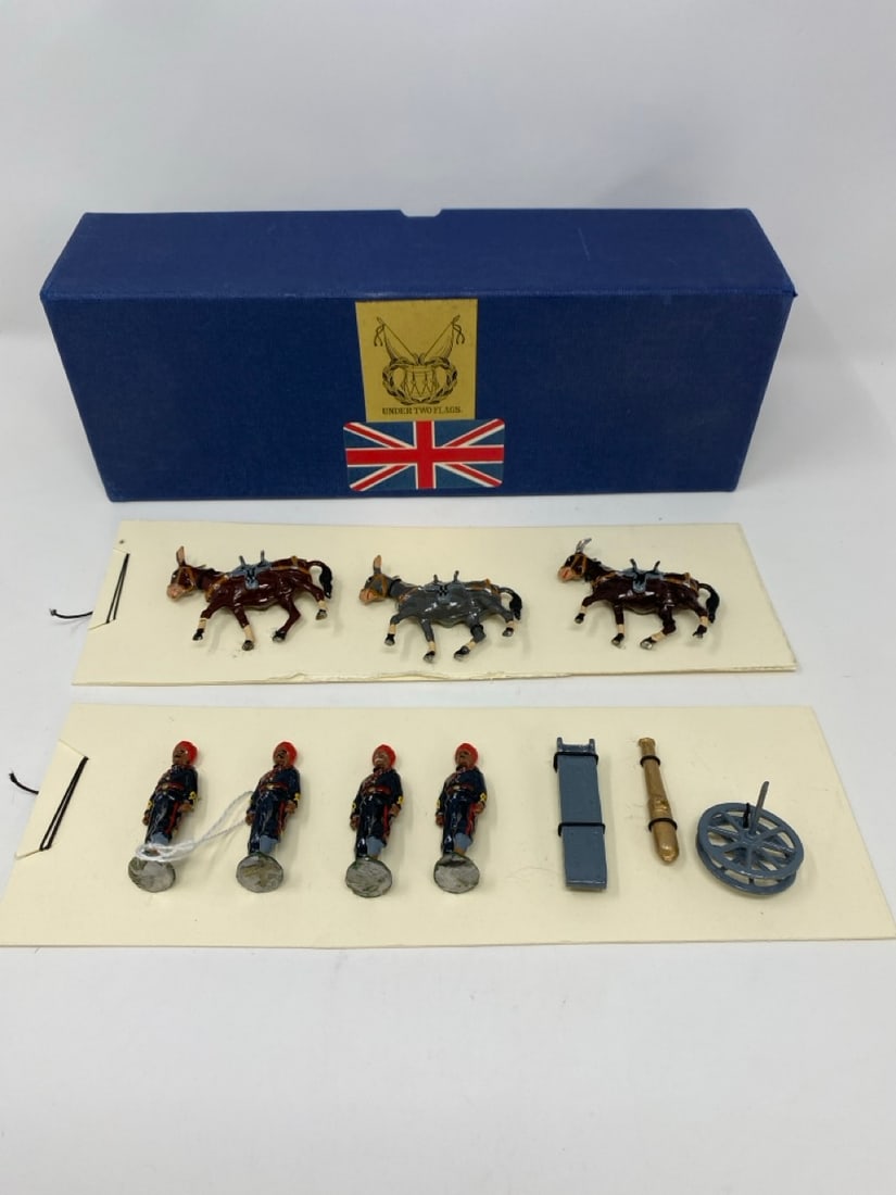 Under Two Flags, Bombay mule Battery: A rare Under Two Flags set of toy soldiers. Bombay mule Battery