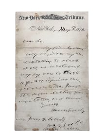 Horace Greeley Autograph Letter Signed, 1872.