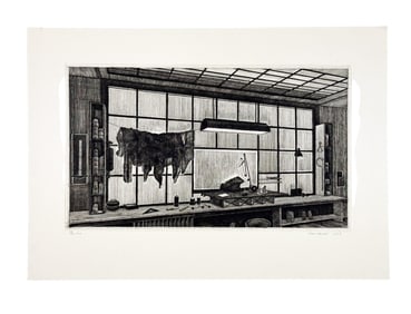 Landeck, "Engraver's Workbench," 1979, Engraving.