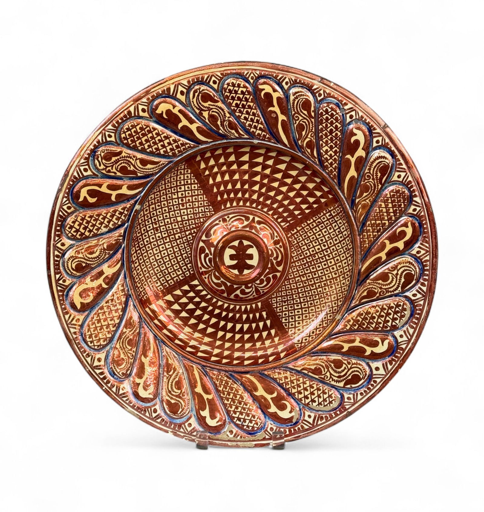 Hispano-Moreque copper lustre pottery charger. (1 of 4)