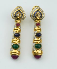 18KYG Gemstone & diamond drop earrings.