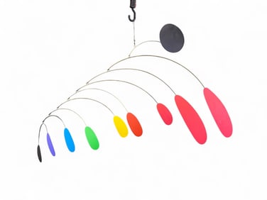 Geometric painted metal mobile.