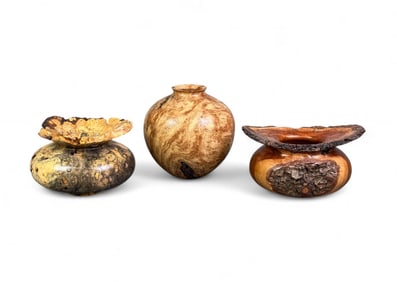 3 Burl wood bowls, 21st c.