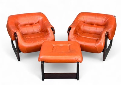 2 Percival Lafer armchairs with ottoman.