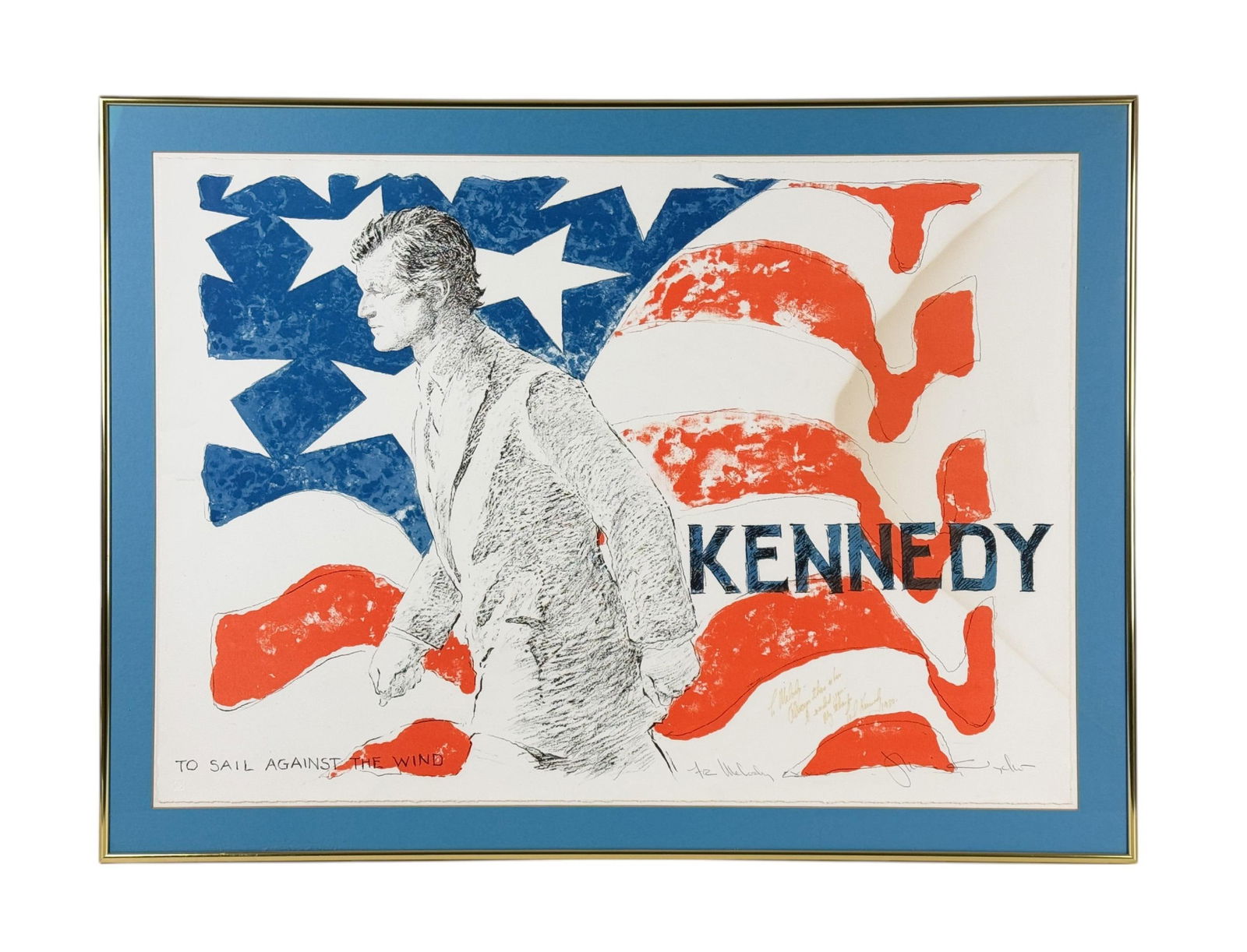 Wyeth,"To Sail Against World," 1980, Lithograph.: Wyeth, Jamie (American, b. 1946). "To Sail Against The World." 1980. Lithograph. Signed l.r. Dedication, "To Melody, XX-00" center. Also signed and dedicated by Senator Ted Kennedy. "Always there when