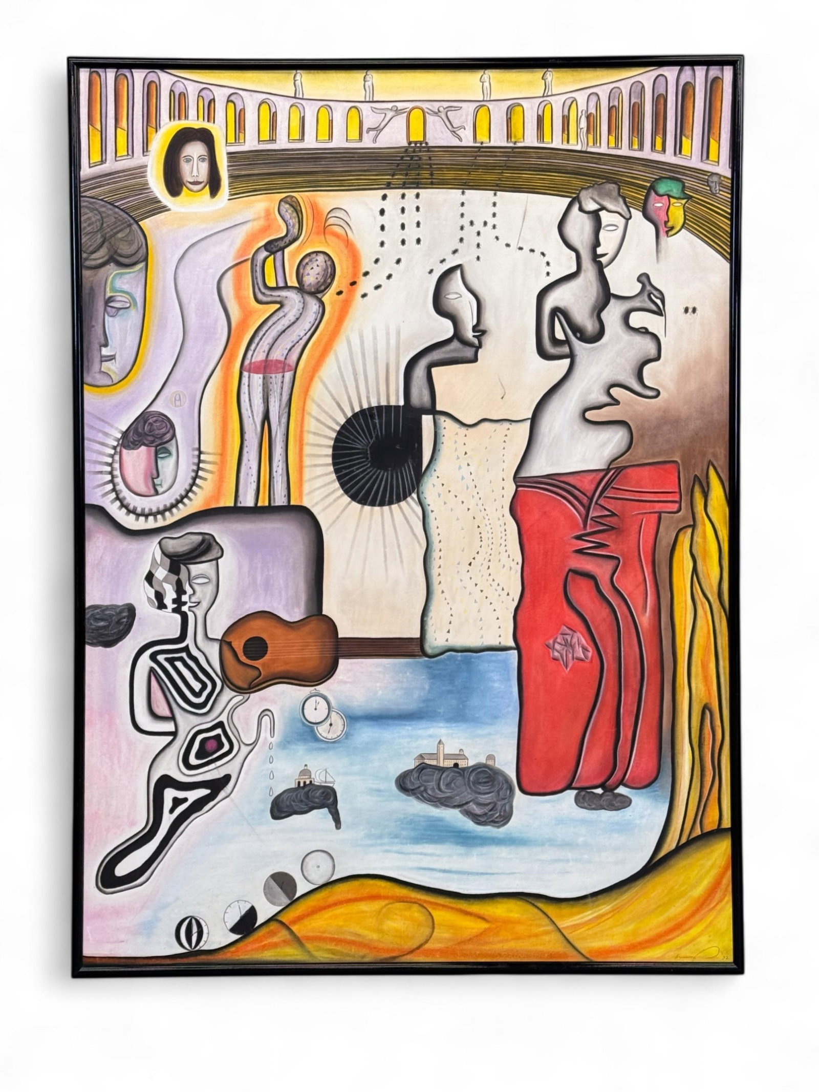 Surrealist composition, 1997, A/C.: Untitled, surrealist composition. 1997. Signed and dated l.r. Sight: 74" x 54". Frame: 76" x 56". Provenance: From the collection of Zan Riester.