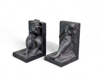 Karl Illava, Satyr and Mermaid bronze bookends.