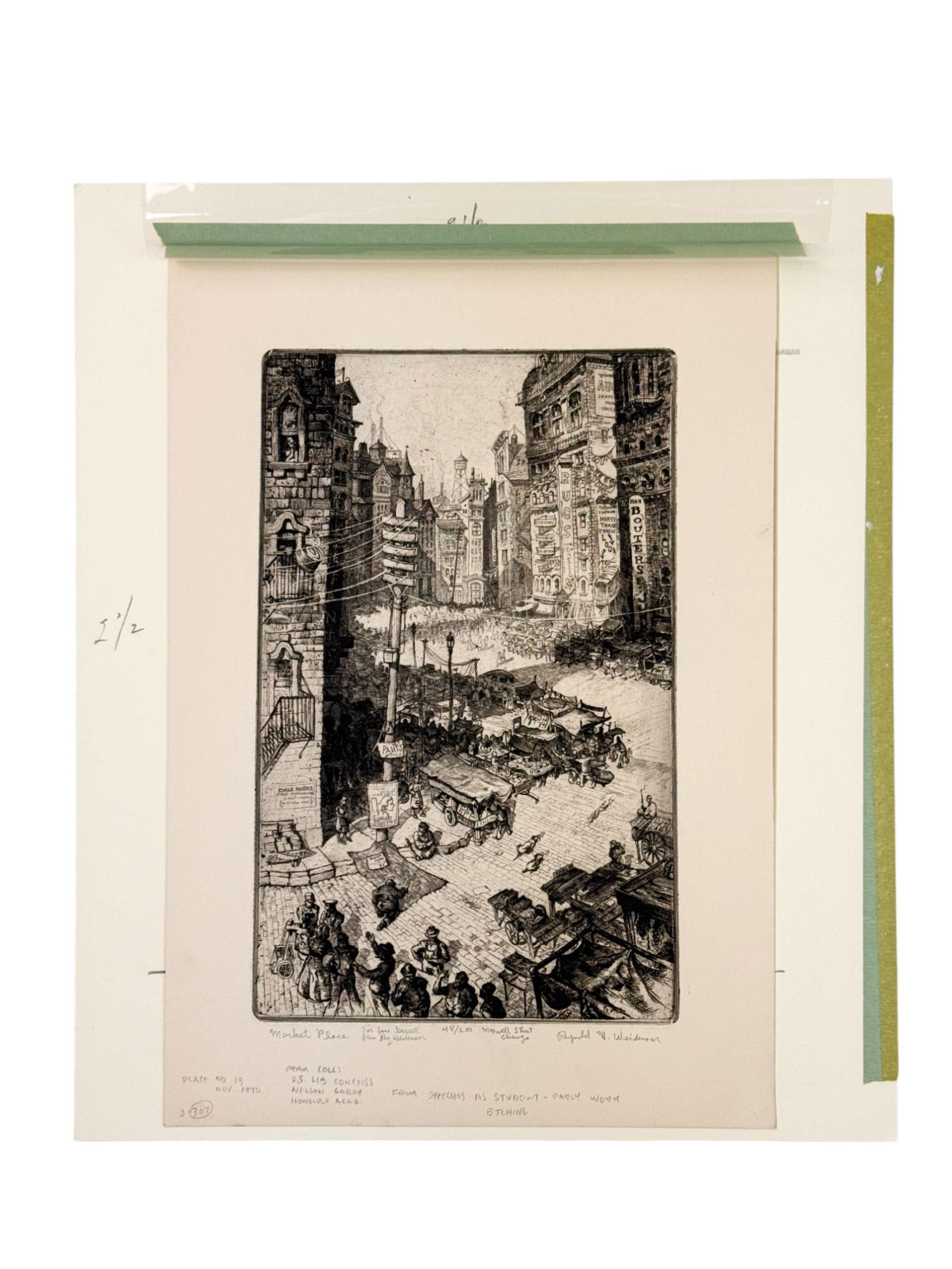 Weidenaar, "Market Place," 1940, Etching. (1 of 3)