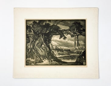 Weidenaar, "Ol' Banyan Tree," 1941, Etching.