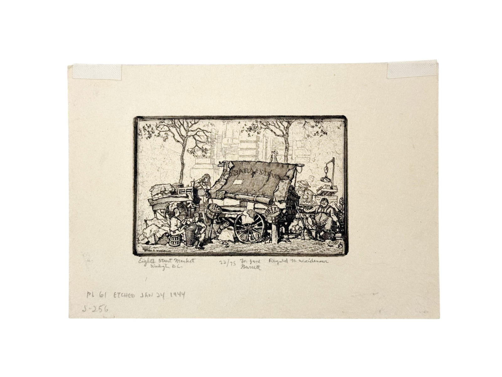 Weidenaar, "Eagle Street Market," 1944, Etching. (1 of 2)