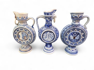 3 German Westerwald salt-glazed jugs.