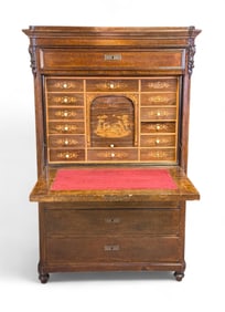 Biedermeier burl walnut abattant secretary desk.
