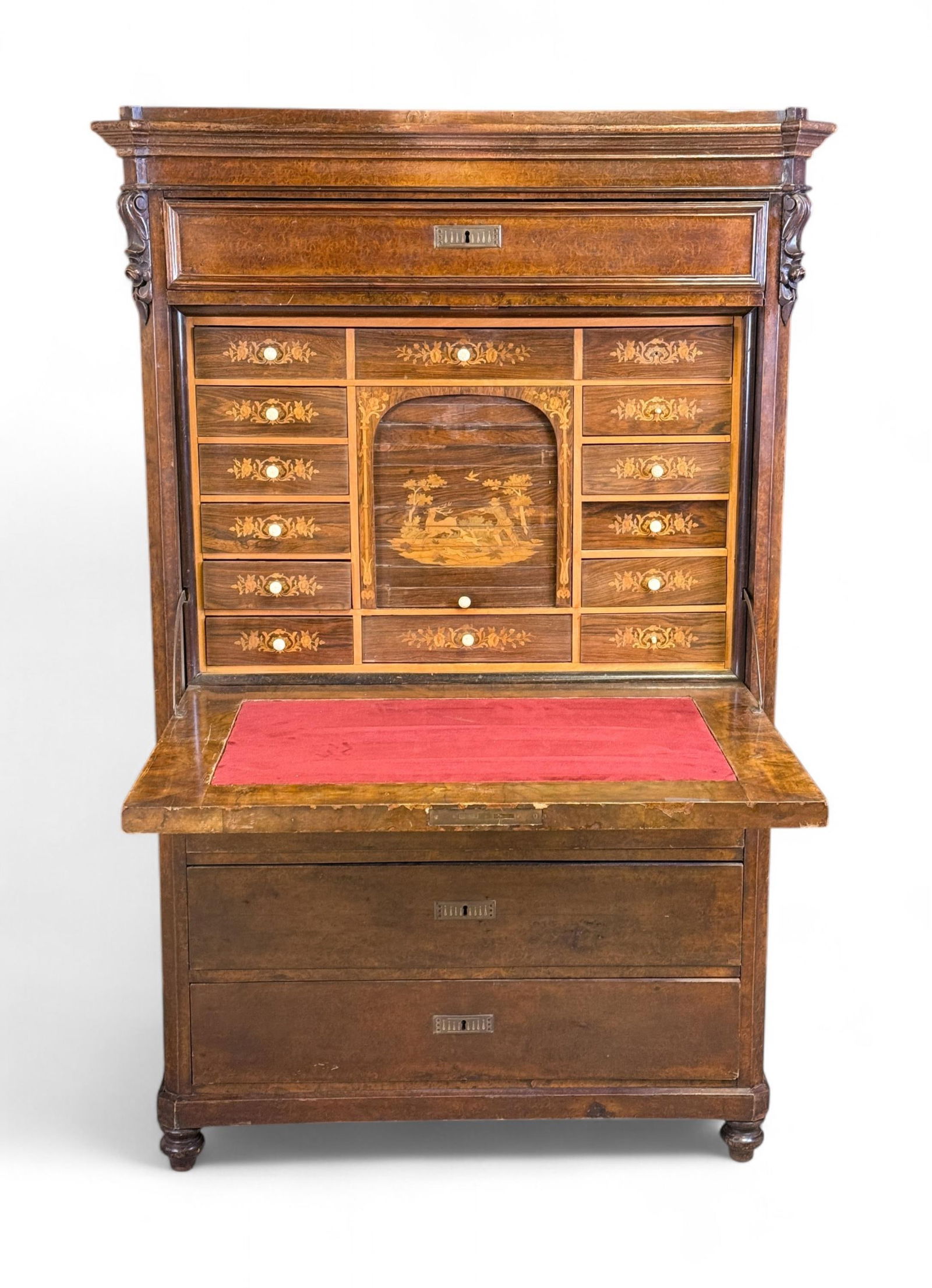Biedermeier burl walnut abattant secretary desk. (1 of 8)