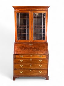 English secretary burl walnut bookcase.
