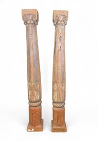 2 Carved wood temple columns, India.