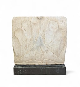 Carved white marble panel with lotus, 19th c.