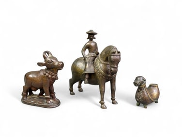 3 Indian bronze animals.