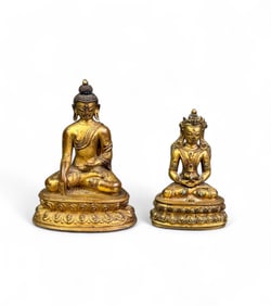 2 Tibetan gilt-bronze Buddha figures.