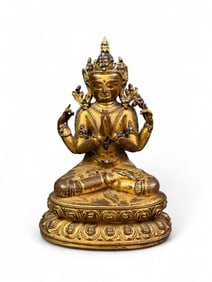 Gilt bronze Tibetan figure of Avalokiteshvara.