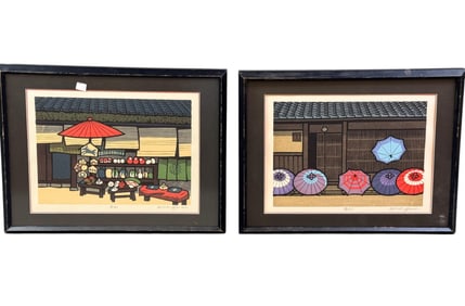 Nishijima, 2 Woodblocks of parasols.