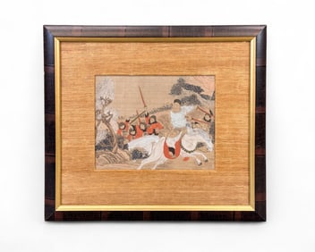 Chinese painting of warriors on horseback.