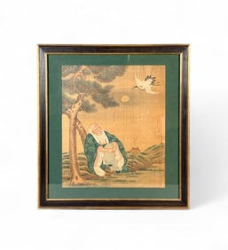 Chinese painting of elder and crane, 19th-20th c.