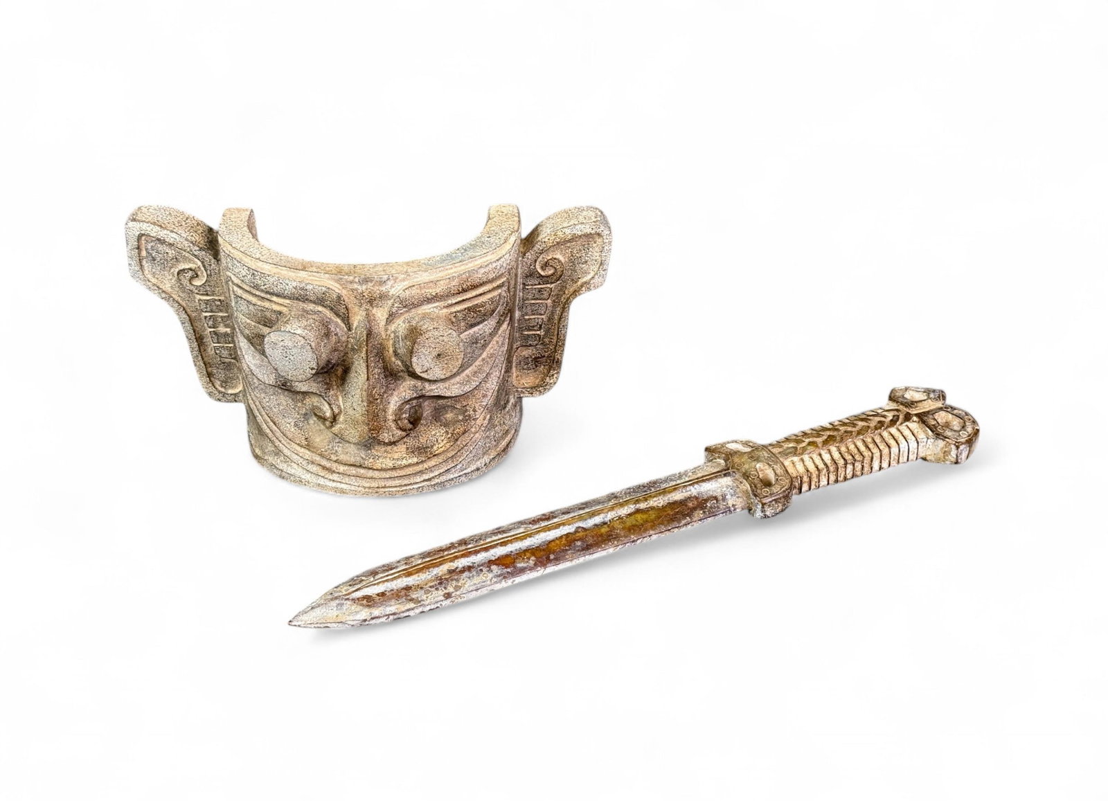 Qing Dynasty stone mask and sword. (1 of 6)