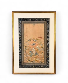 Chinese silk embroidery panel, 19th-20th c.