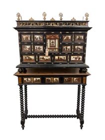 Spanish bargueno desk on table, 19th c.